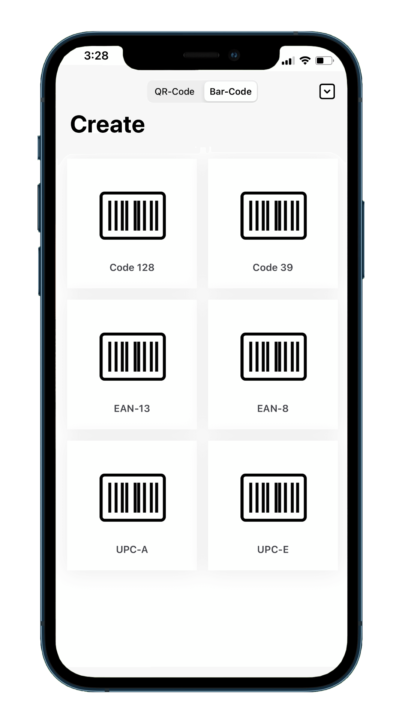 Mobiler Bildschirmausdruck mit Barcode-Erstellungsoption